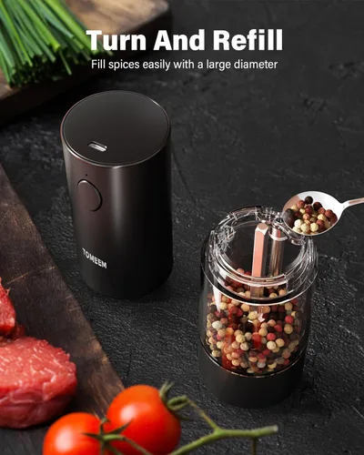 Miniatura 5 de TOMEEM Juego de molinillo eléctrico de sal y pimienta de mayor capacidad, recargable con luces LED, molinillo automático de pimienta y sal de acero