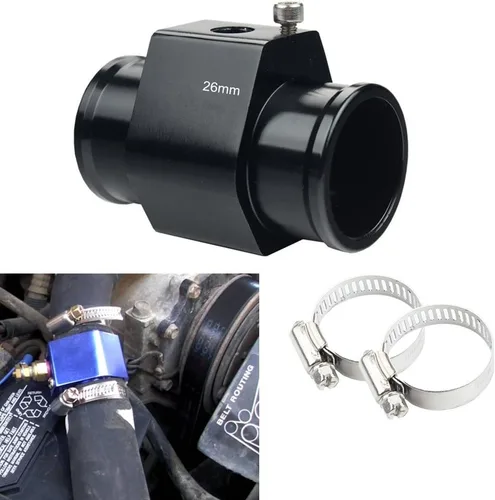 Sensor del radiador de manómetro fabricado en aluminio, adecuado para 1 1/8 - 1 9/16 pulgadas, adaptador, dos abrazaderas para la manguera, 26 mm,