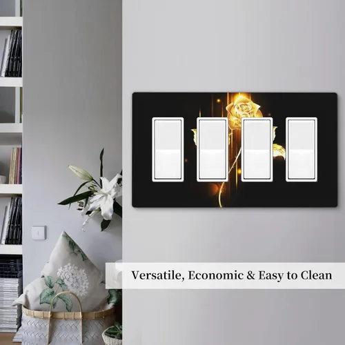 Miniatura 476 de Cubiertas de placa de pared de 3 gang con interruptor de luz de triple palanca, en negro y dorado con esplendor de oro rosa, estampado floral