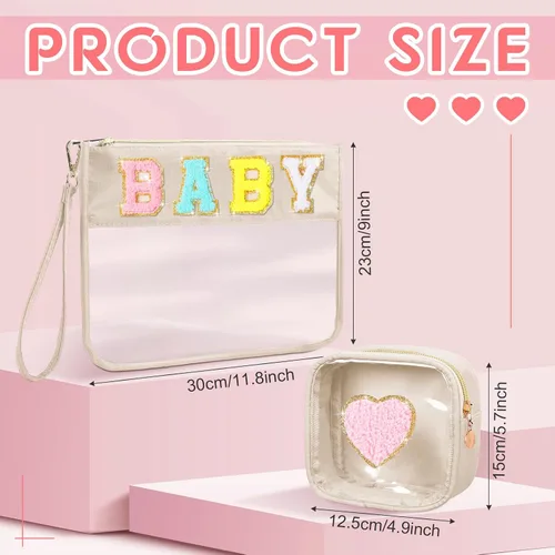 Miniatura 2 de Hillban Juego de 2 bolsas de bebé de chenilla, bolsas de letras de chenilla, bolsa de maquillaje, bolsa de viaje para bebé, impermeable, portátil