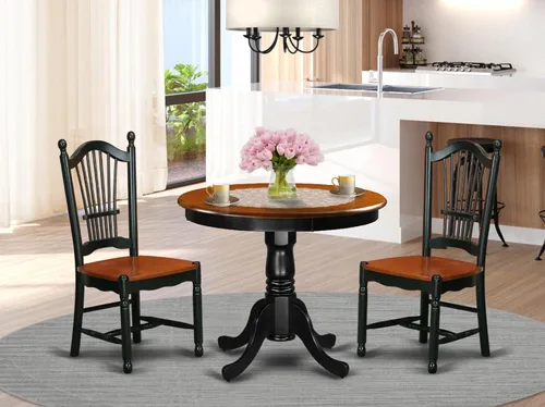 Miniatura 2 de East West Furniture ANDO3-BCH-W Juego de mesa de comedor de 3 piezas contiene una mesa redonda de madera con pedestal y 2 sillas de comedor
