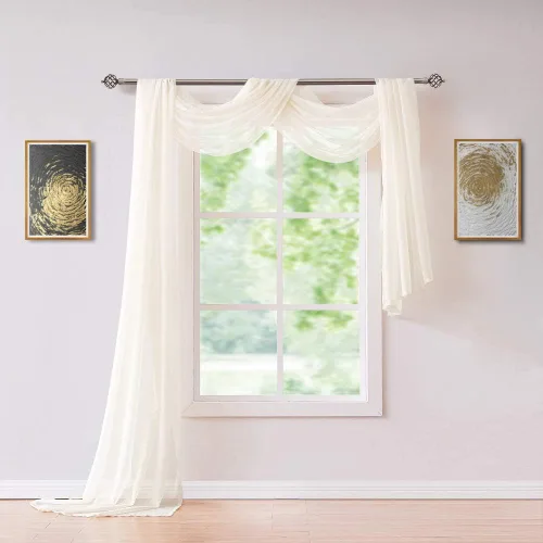 Miniatura 4 de ASATEX Cortina Transparente para Ventana de Longitud Larga de 56" (An) x 216" (L) Color Beige Claro. Los Tratamientos de Voile para Ventana son
