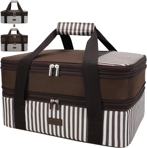 Miniatura 12 de Bolsa de transporte de cazuela expandible Vuudh - Bolsa de comida de doble cubierta, soporte de cazuela aislada para alimentos calientes o fríos