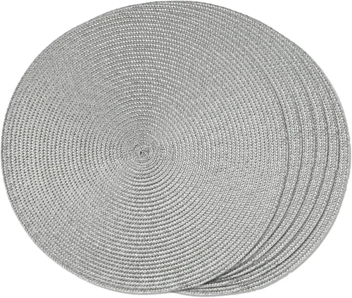 FunWheat Juego de 6 manteles individuales redondos trenzados para mesas de comedor, tejidos, lavables, antideslizantes, de 15 pulgadas (gris, 6