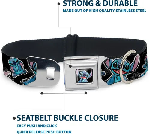 Miniatura 4 de Buckle-Down Collar de perro con hebilla de cinturón de seguridad, posturas de puntada/hibisco boceto negro/gris/azul, 1 pulgada de ancho, se adapta