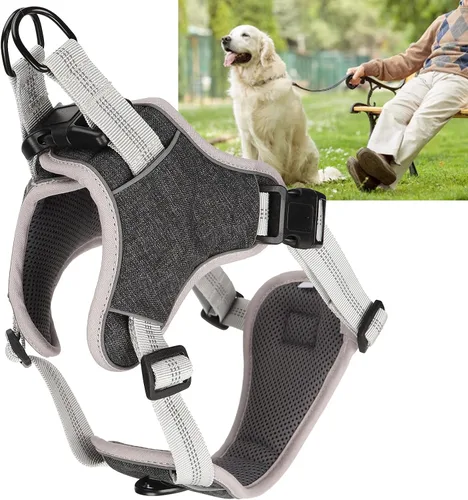 Miniatura 6 de Adjustable Dog Harness, Reflective No Pull Vest with Anti Break Design for Large Medium Dogs, Comfortable Polyester Nylon Chest Strap in Black (S)