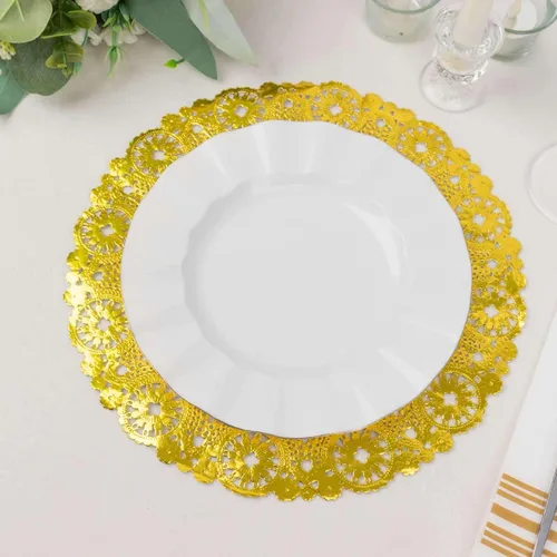 Miniatura 2 de Efavormart - Paquete de 50 manteles individuales de papel estilo medallón dorado metálico, 12 pulgadas, redondos, desechables, 1.76 oz/m² Tipo 3