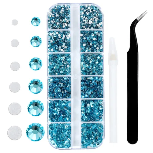 Diamantes de imitación de cristal aguamarina con parte trasera plana para uñas, manualidades y ropa, 4240 unidades, 6 tamaños (SS6-SS20), kit de