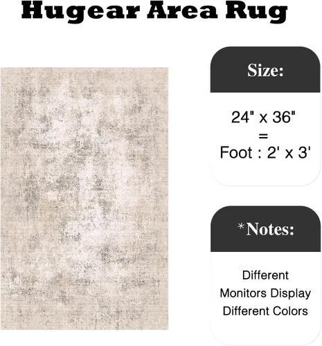 Miniatura 2 de HUGEAR Alfombra de entrada de 2 x 3 pulgadas, color beige, lavable a máquina, alfombra abstracta para puerta de entrada, alfombra