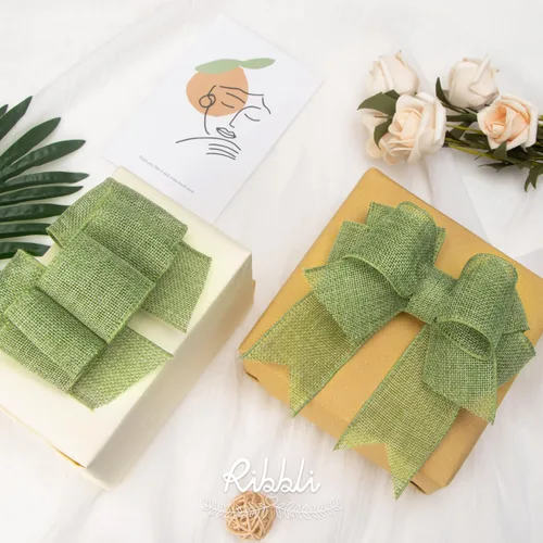 Miniatura 5 de Ribbli Cinta con alambre de arpillera verde salvia/musgo primaveral, 2 pulgadas x 10 yardas continuas, cinta de borde con alambre para lazo grande