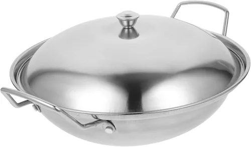 Hemoton 1 juego olla estufa olla con tapa de acero inoxidable olla wok sartén de huevo de acero inoxidable woks horno de salsa con tapa plato de