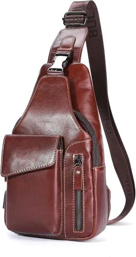 Bolso bandolera pequeño de cuero para mujeres y hombres, bolsa cruzada, bolsa de pecho, mochila de viaje de hombro, resistente al agua, Caoba,