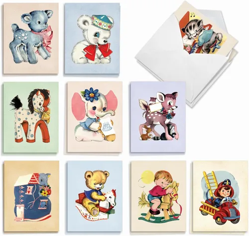 Miniatura 14 de The Best Card Company - 20 bonitas tarjetas para niños en caja (4 x 5.12 pulgadas) - Juego surtido en blanco (10 diseños, 2 de cada uno) - Fantastic