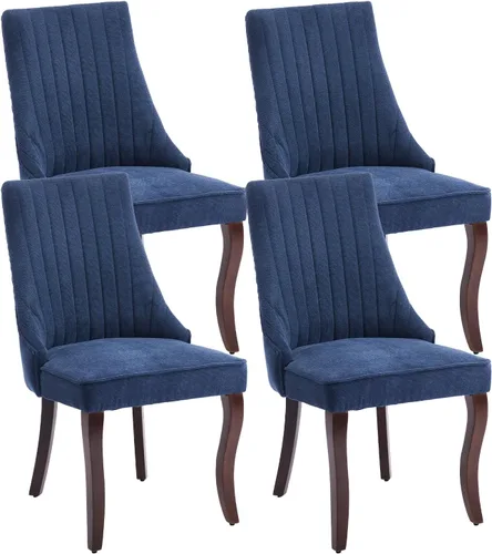 Miniatura 17 de Juego de 8 sillas de comedor, sillas de cocina con canales de lino con patas curvadas de madera maciza, silla de comedor tapizada de tela cómoda