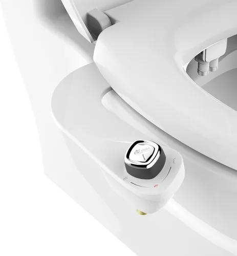 BioBidet SlimEdge - Accesorio de inodoro de bidé simple en blanco con boquilla doble, rociador de agua dulce, no eléctrico, fácil de instalar,