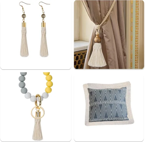 Miniatura 6 de Borla de algodón de 10 yardas x 2.4 in de ancho, ribete de flecos de fibra de encaje, para accesorios de ropa, lámpara de costura para manualidades
