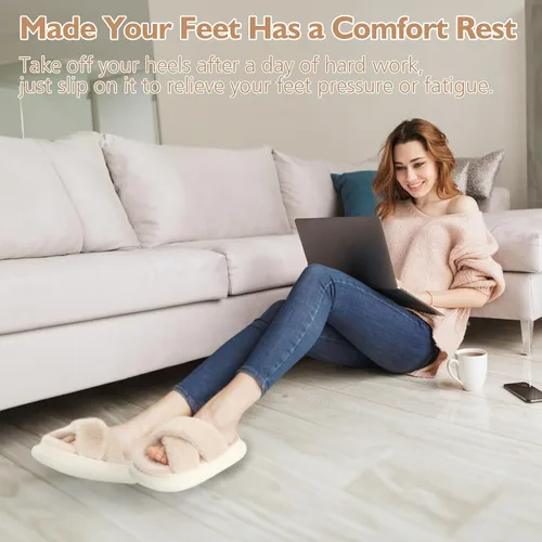 Miniatura 5 de Pantuflas de casa para mujer, pantuflas peludas de plataforma, pantuflas para mujer, pantuflas de interior esponjosas