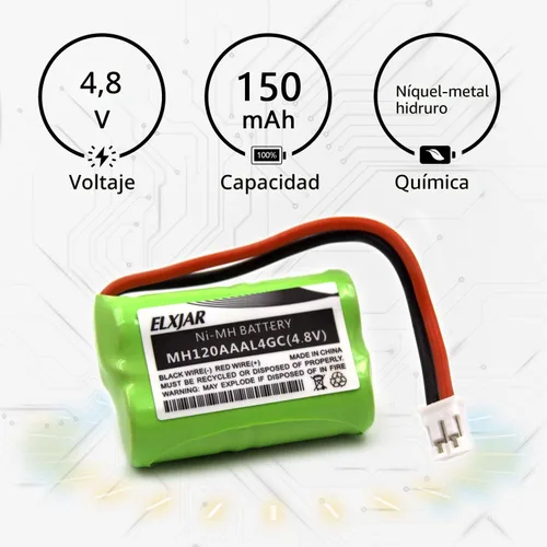 Miniatura 3 de Paquete de 2 baterías recargables Ni-MH de 4.8 V 150 mAh para SportDOG SDT00-11907 MH120AAAL4GC (DC-17), SD-400, SD-350, SD-800 Series, SAC00-15724
