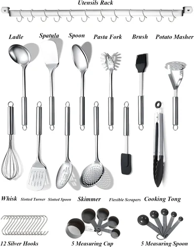 Miniatura 2 de Berglander Juego de utensilios de cocina de 38 piezas, juego de utensilios de cocina de acero inoxidable, utensilios de cocina, juego