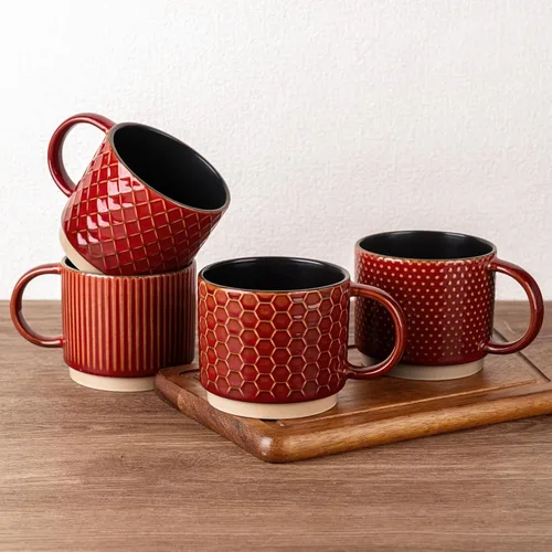 Miniatura 31 de GBhome Tazas de café apilables de 6 onzas, tazas de café de cerámica con patrones de textura para hombre, mujer, papá, mamá, juego de 4 tazas
