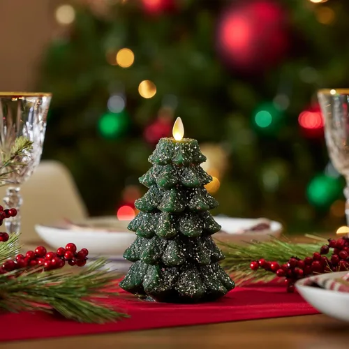 Miniatura 12 de Luminara Vela LED sin llama con rica purpurina dorada North Tree Pilar de Llama en Movimiento (3.3" x 4.3")