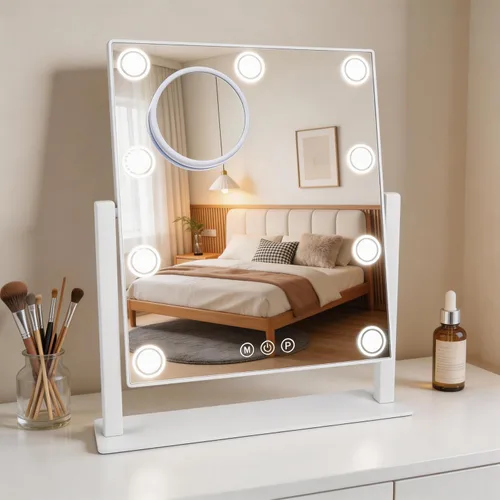 Miniatura 8 de Espejo de tocador de maquillaje con luces LED, espejo de maquillaje desmontable de 10 aumentos, espejo de maquillaje Hollywood con iluminación