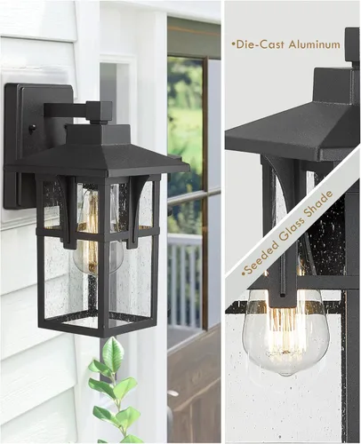 Miniatura 5 de HWH INVESTMENT Lámpara de pared para interiores y exteriores, con pantalla de vidrio sembrado, accesorios de luz impermeables para porche, puerta