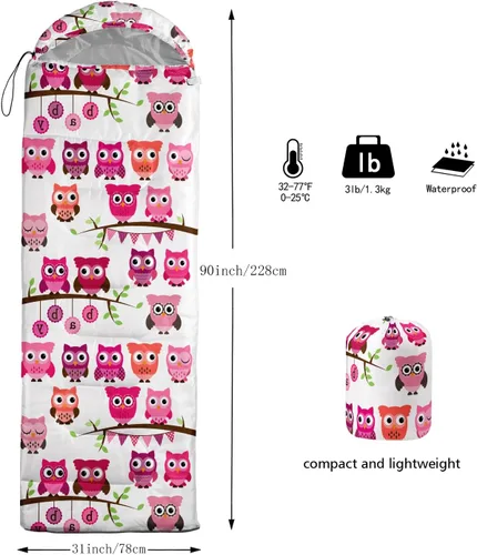Miniatura 2 de AILONEN Saco de dormir de campamento de dibujos animados para niños y niñas, adultos, ligero e impermeable, 3 estaciones, clima cálido y frío