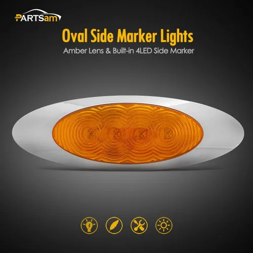 Miniatura 2 de Partsam 10 luces LED ámbar de 6-5/8, 4 LED, montaje en superficie cromada con tapones de bala, repuesto impermeable