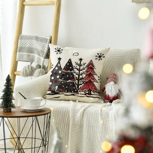 Miniatura 4 de AVOIN colorlife Funda de cojín decorativo de árboles de Navidad a cuadros búfalo rojos y negros acuarela, 16 x 16 pulgadas, funda de cojín
