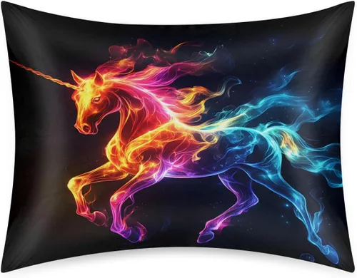Miniatura 64 de Funda de almohada de satén de unicornio rosa lindo para cabello y piel, tamaño estándar, funda de almohada de seda suave de satén refrescante