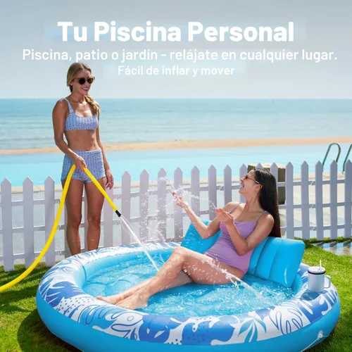 Miniatura 3 de SLOOSH Flotador inflable para piscina de bronceado, flotadores de piscina de 72 x 56 pulgadas para adultos con almohada, flotador redondo 4 en 1