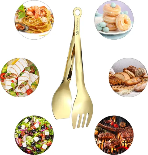 Miniatura 3 de MSY BIGSUNNY Pinzas de cocina - Pinzas de acero inoxidable para servir alimentos, juego de 2 (dorado, 9 pulgadas)