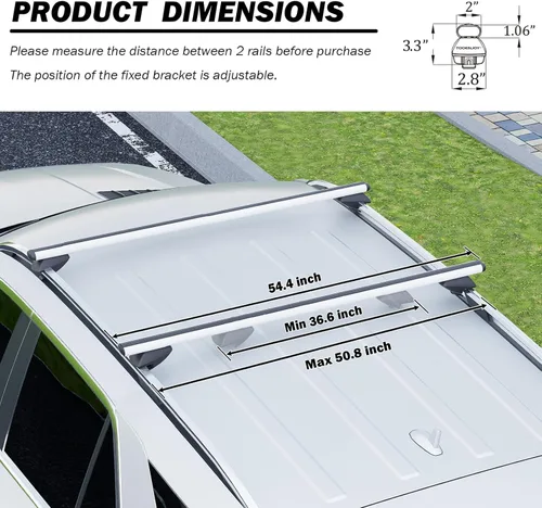 Miniatura 2 de COWVIE Barras transversales para portaequipajes de aluminio de 53 pulgadas para rieles laterales elevados, barras de carga ajustables, soporta 165