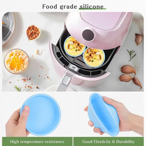 Miniatura 2 de Moldes de silicona para mordeduras de huevo, 2 piezas para freidora de aire y bandeja para hacer huevos para microondas, 4 pulgadas, reutilizable