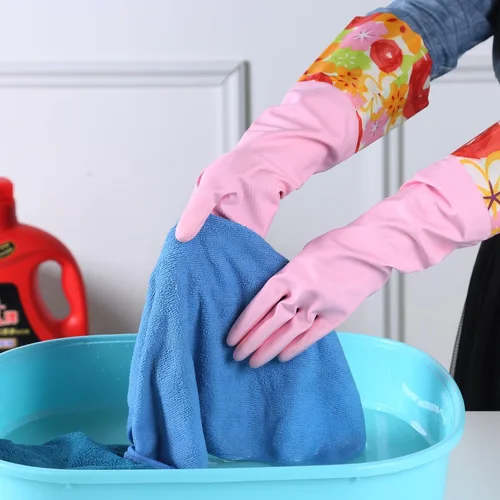 Miniatura 4 de Bamllum 3 pares de guantes de goma para limpieza, guantes de cocina para el hogar con forro de algodón, puño largo de 16 pulgadas, reutilizables
