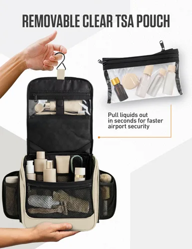 Miniatura 9 de VENTURE 4TH Neceser de viaje colgante para mujeres y hombres - Organizador grande de artículos de tocador con 18 compartimentos, bolsa extraíble