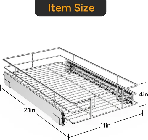 Miniatura 3 de ROOMTEC Organizador de gabinete extraíble (11 pulgadas de ancho x 21 pulgadas de profundidad), estantes deslizantes resistentes, cajones extraíbles