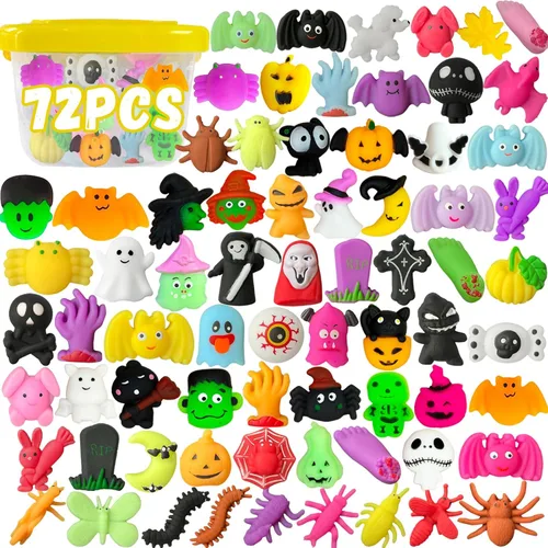 72 juguetes esponjosos Mochi de Halloween, recuerdos de fiesta para niños, juguetes para ansiedad Kawaii Squishies, mini animales esponjosos para