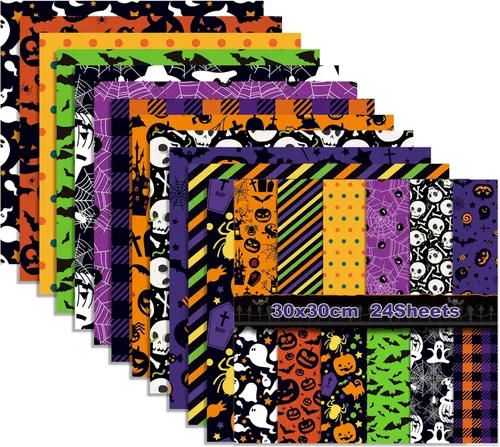 Juego de papel de recortes de papel con patrón de Halloween, papel decorativo de doble cara de 12 pulgadas, papel de origami morado para niños, 12