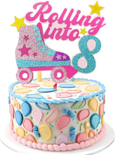 Miniatura 8 de Decoración para tartas con temática de décimo cumpleaños de 10 años, decoración de cumpleaños de 10 años para niñas, patinaje sobre ruedas, fiesta