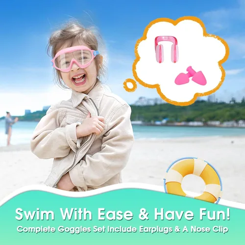 Miniatura 7 de EverSport Paquete de 2 gafas de natación para niños, gafas de natación antivaho para niñas y niños de 3 a 15 años Espejo morado y rosa