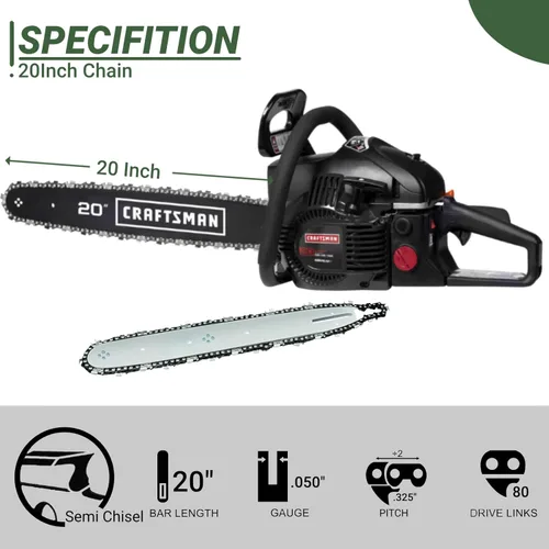 Miniatura 2 de Cadena de motosierra de 20 pulgadas, 80 eslabones de transmisión de .325 pulgadas, calibre 050 pulgadas, compatible con Husqvarna450 Rancher, 4435E