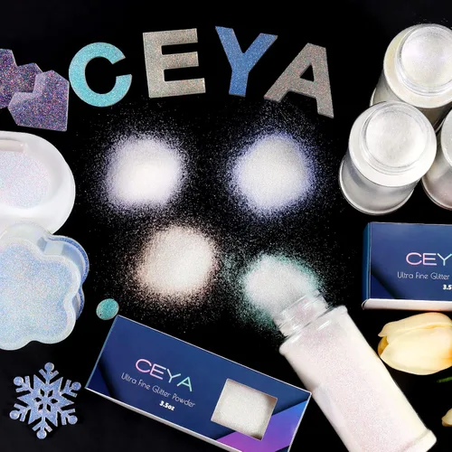 Miniatura 6 de Ceya Polvo de purpurina blanca ultra fina de 3.5 onzas/3.53 oz de ópalo mágico iridiscente para manualidades de 1/128 pulgadas, 0.008 pulgadas