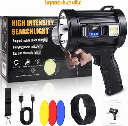 Miniatura 7 de Foco recargable, 99000 lúmenes, linterna LED brillante, reflector de luz de larga duración, focos de mano para exteriores con paneles solares