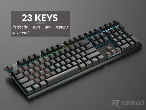 Miniatura 6 de Conjunto de teclas de goma Ranked Doble disparo translúcido Perfil OEM para teclado mecánico de juegos (Café Cuarzo, 23 teclas)