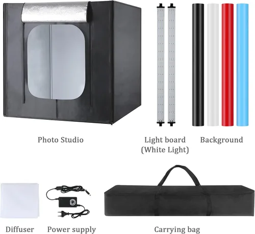 Miniatura 8 de Caja de estudio fotográfico, 32 x 32 x 32 pulgadas, caja de luz plegable portátil para fotografía, tienda de campaña con luces LED CRI95+ regulables