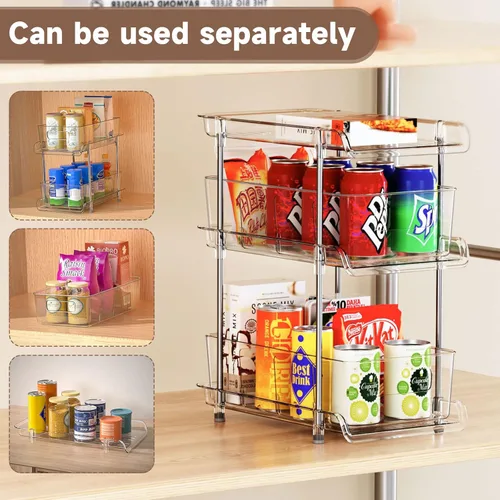 Miniatura 2 de Organizador de baño transparente de 3 niveles con divisores, organización y almacenamiento de despensa extraíble multiusos para debajo