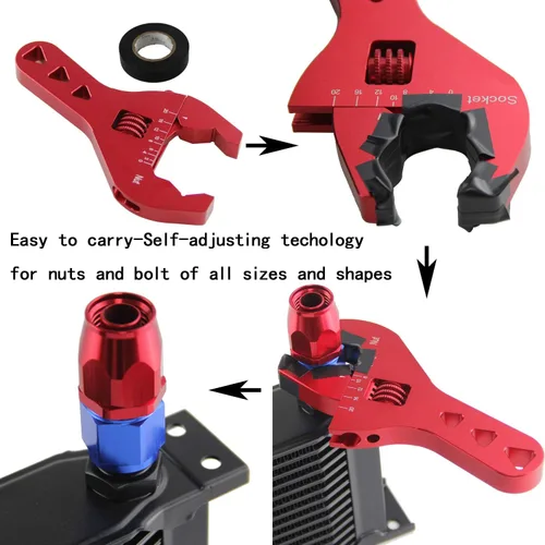Miniatura 6 de AN3-20 Llave AN compacta ajustable de aluminio Llave universal con mango corto (rojo, AN3-AN20)
