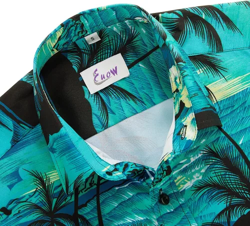 Miniatura 4 de EUOW - Camisa hawaiana estampada de manga corta para hombre, con botones, de verano, para playa